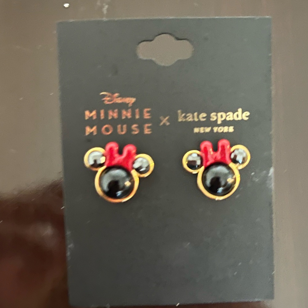 Kate Spade Disney Minnie Mouse Studs Earrings Red Black With Dust Bag